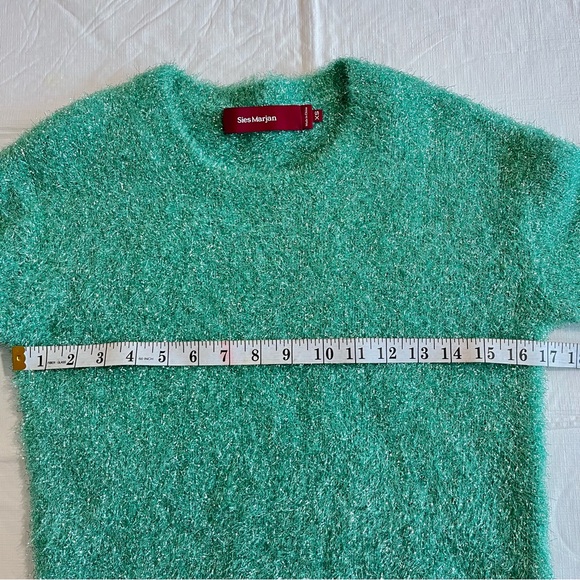 Sies Marjan Luxury Tinsel Sweater Metallic Fuzzy Sea Foam Crew Neck - Picture 11 of 16